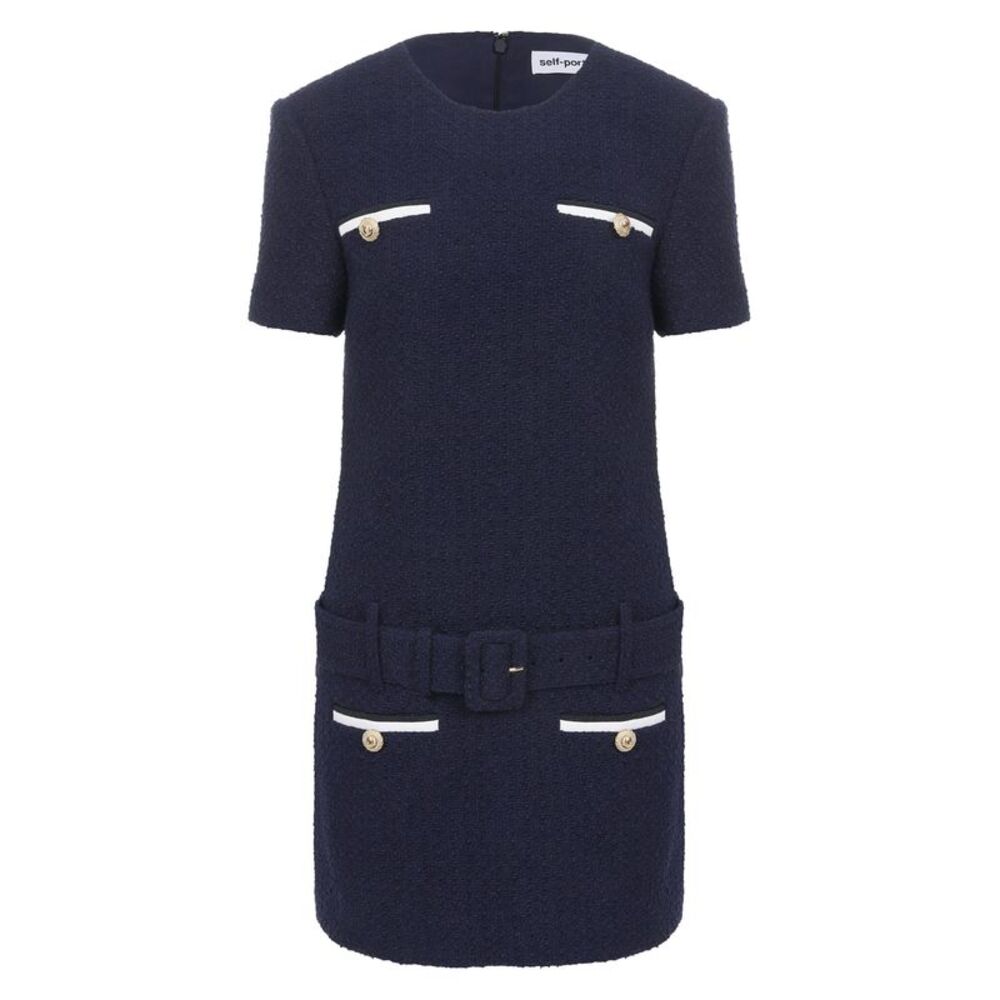 Self-Portrait Womens Boucle Mini Dress 10 Navy - NWT